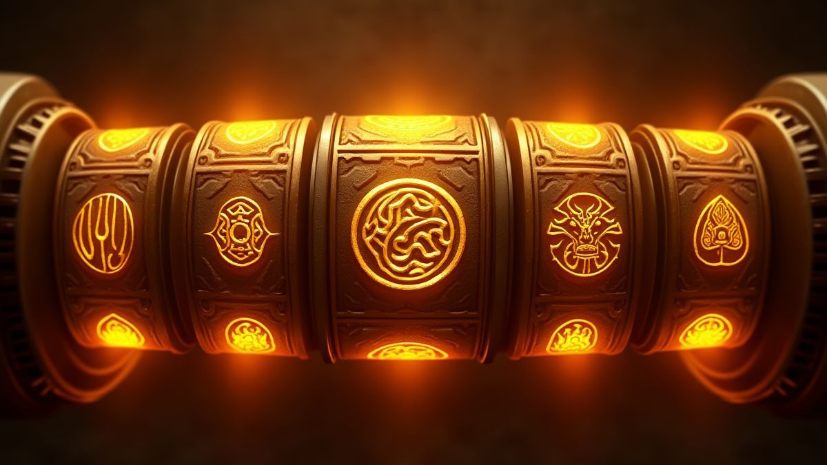 Símbolos Scatter brillando en un carrete de diseño antiguo.