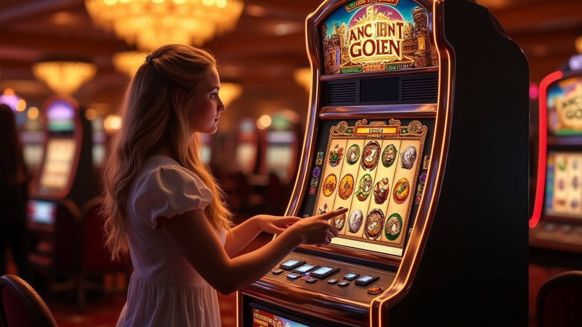 Player enjoying an ancient Greek-themed slot in a casino.