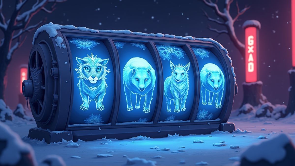 Scène de casino avec des jokers gelés sur les rouleaux.