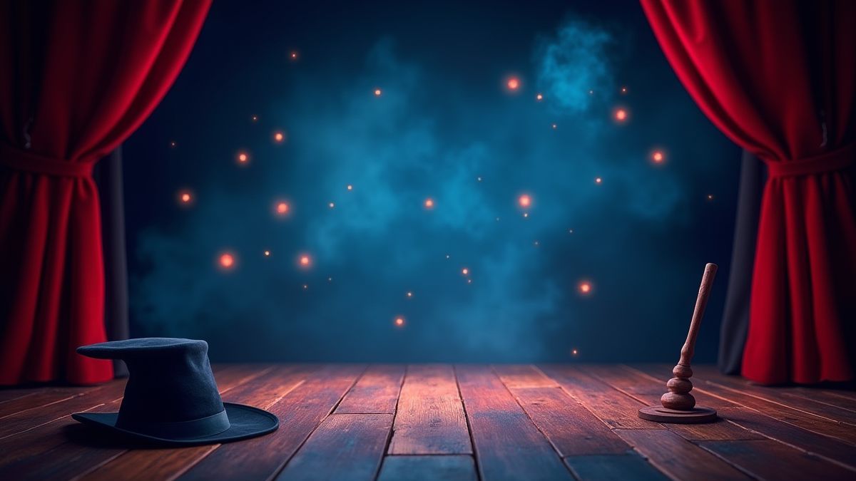 Um cenário teatral com elementos mágicos