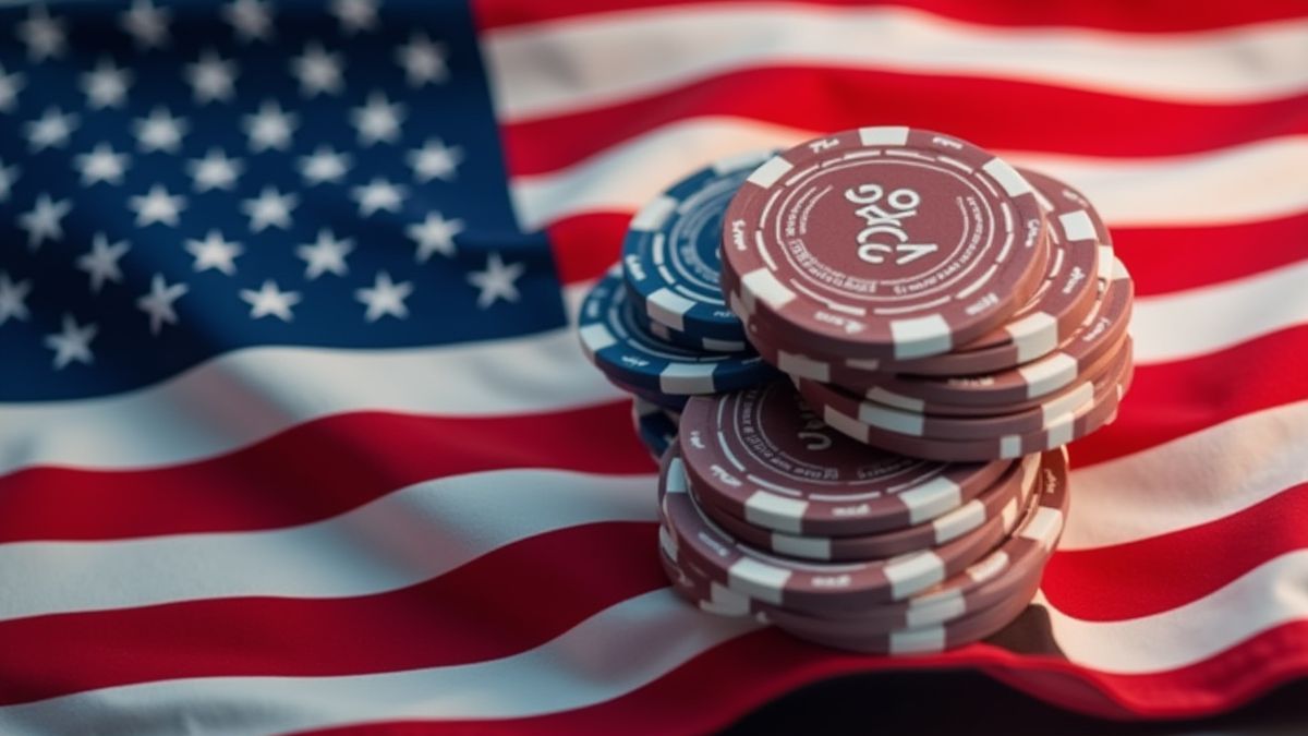 Amerikanische Flagge und Pokerchips.