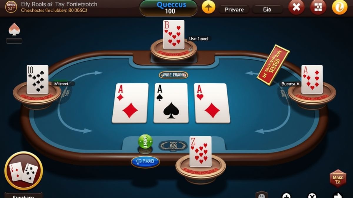 Interfaz de juego de póker limpia y acogedora con cartas vibrantes y diseño fluido.