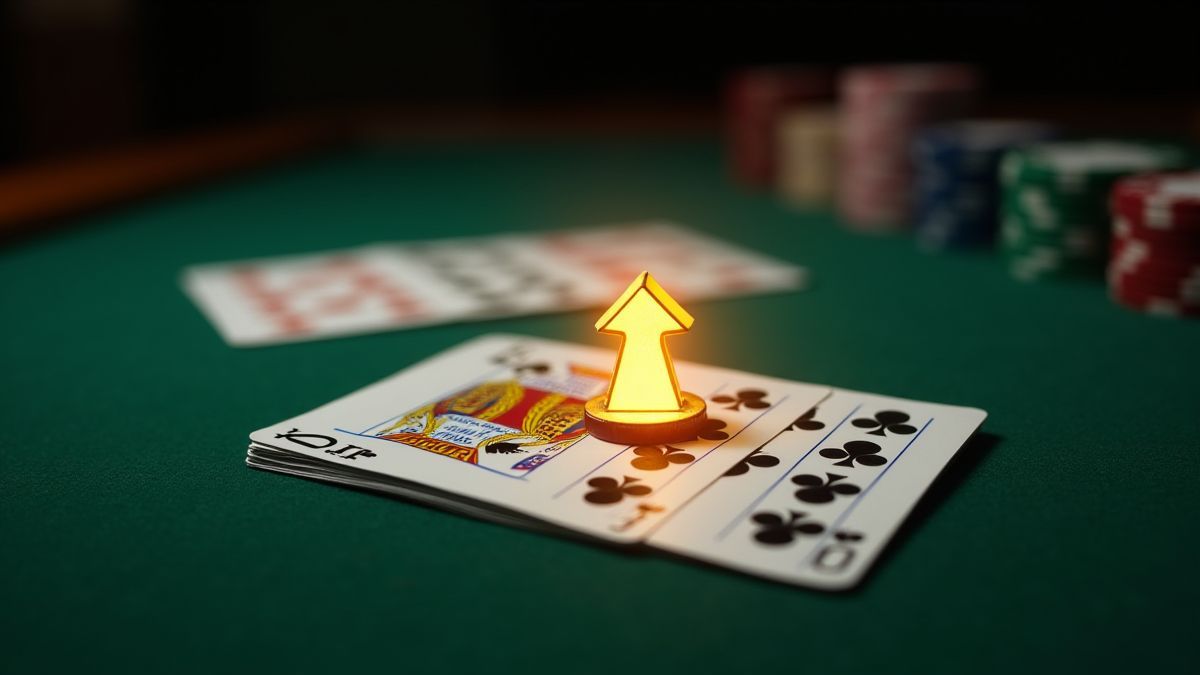 Deck of cards on a green poker table.