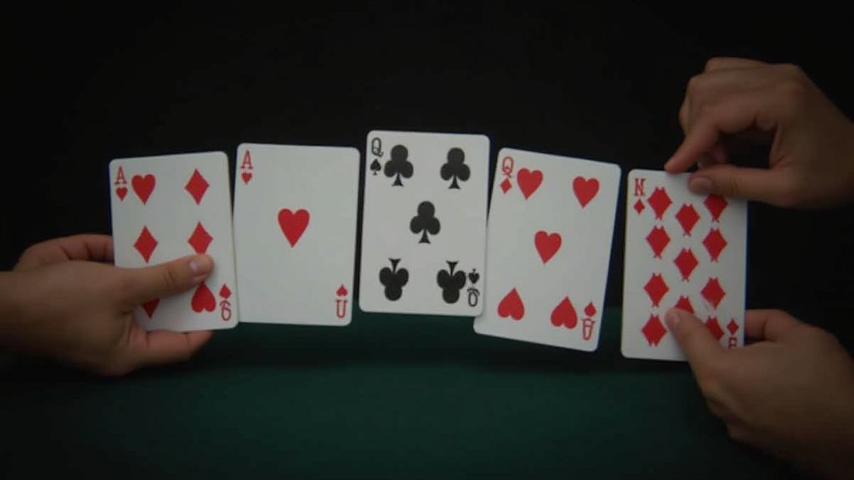 Varias manos de póker jugadas al mismo tiempo.