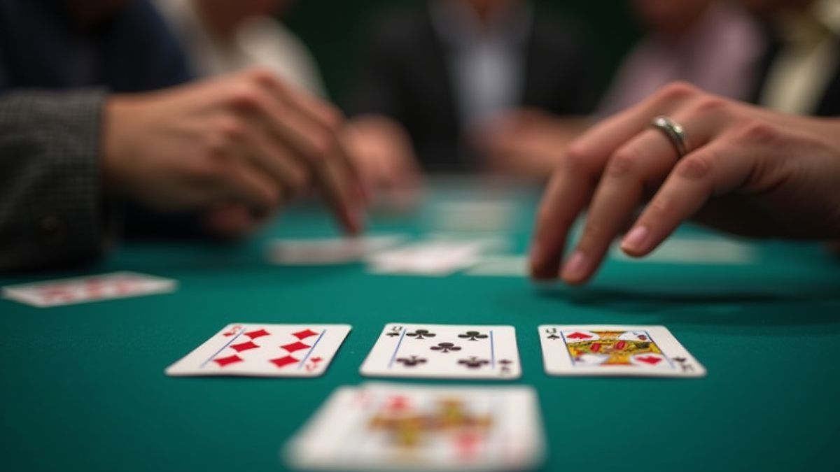 Cartas de poker siendo repartidas en una mesa.