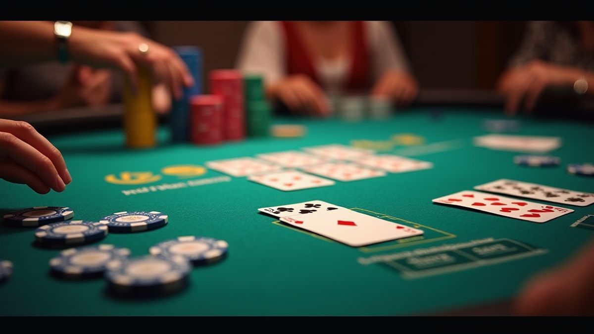 Table de poker avec des cartes et des jetons dans un environnement de célébration de jackpot.