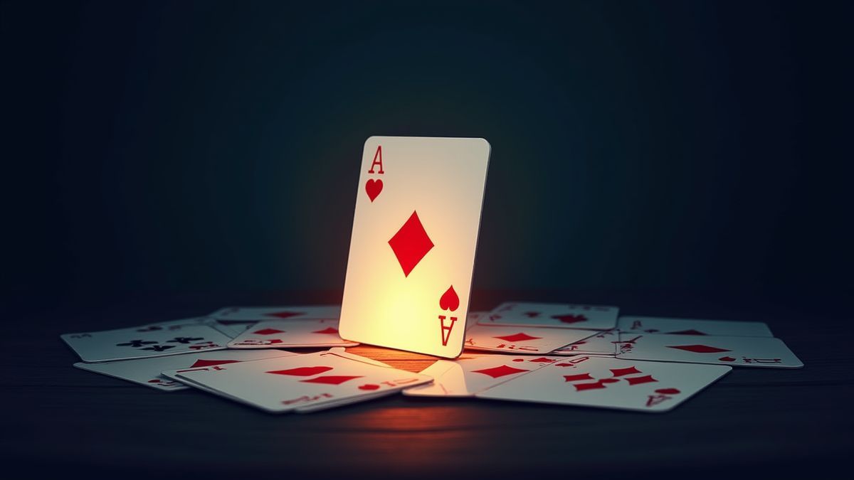 Ein Kartenspiel mit einer leuchtenden Joker-Karte in der Mitte.