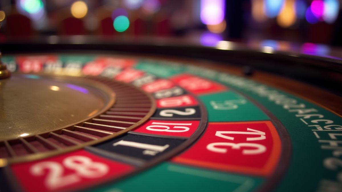 Mesa de ruleta con fichas distribuidas en números variados.