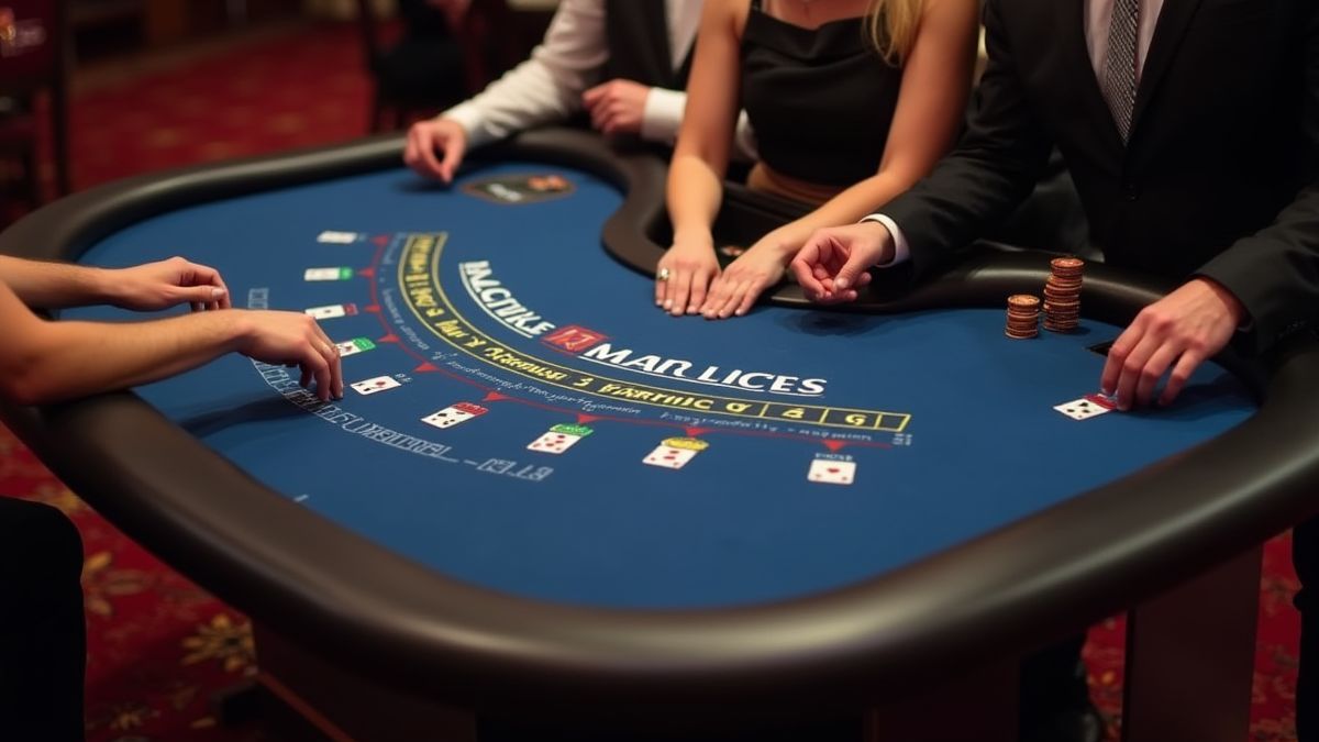 Blackjack-Tisch mit mehreren Händen im Spiel.