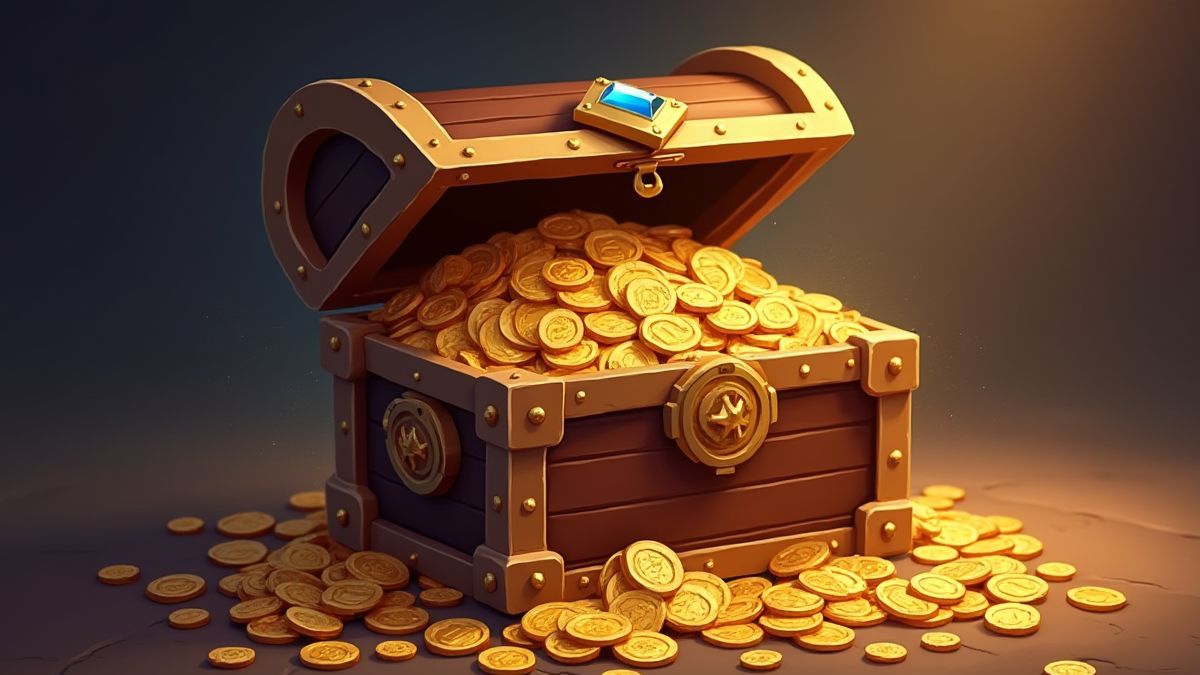 A treasure chest full of gold coins and jewels