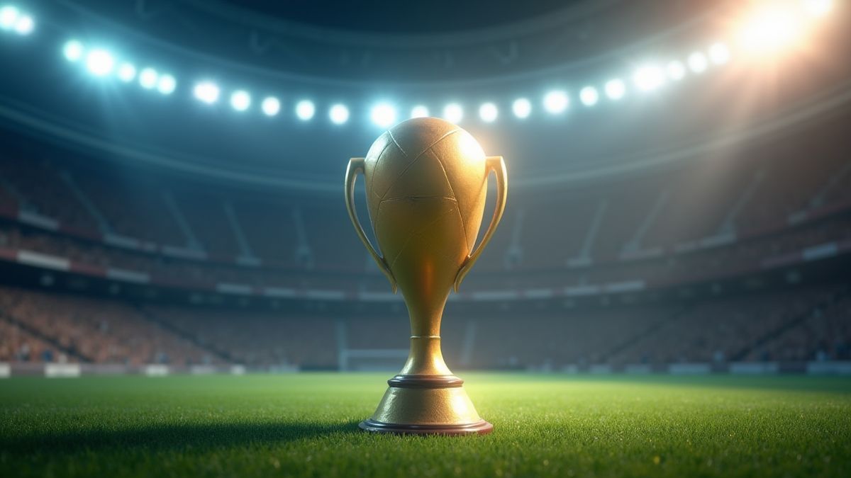 Animierter Fußballtrophäe mit leuchtendem Aura.