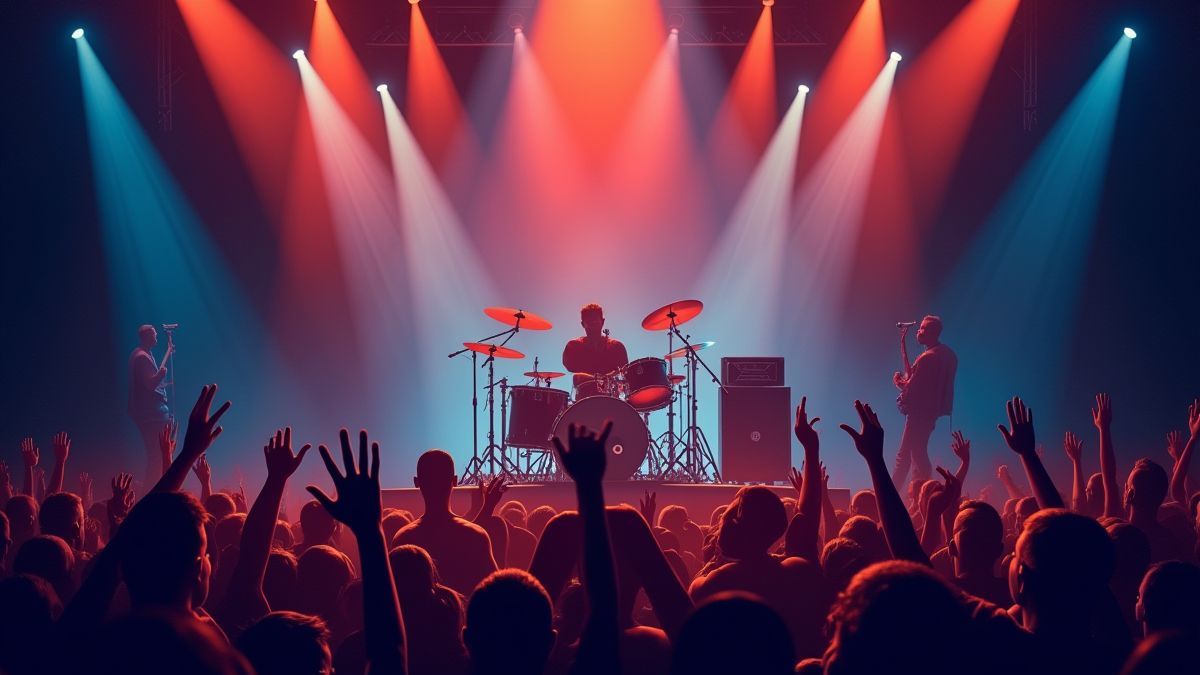 Musical instruments on a vibrant stage.