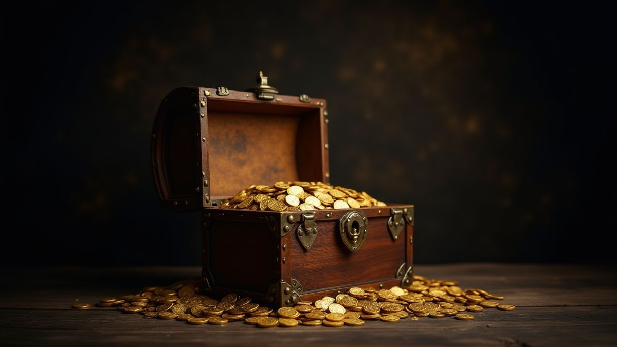 Coffre au trésor rempli de pièces d'or.