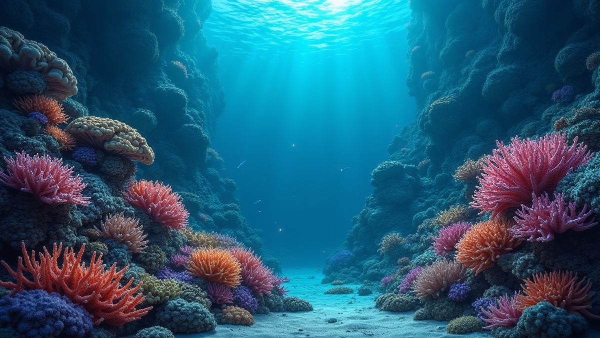 Arrecifes de coral detallados con colores vibrantes y tesoros escondidos
