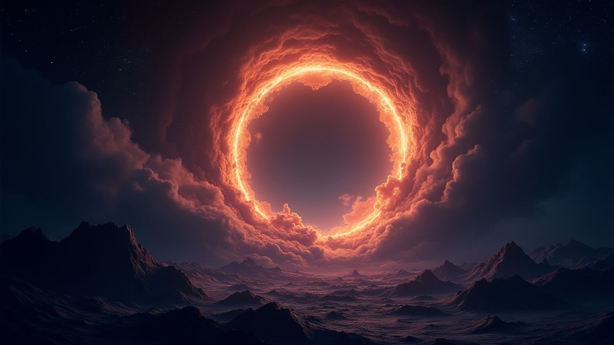 Un portal resplandeciente en el espacio exterior rodeado de estrellas.