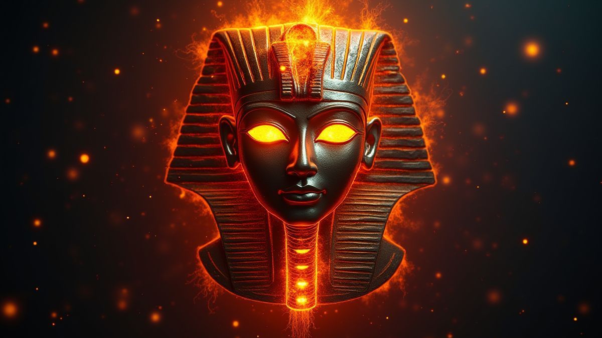 Masque égyptien brillant avec énergie mystique.