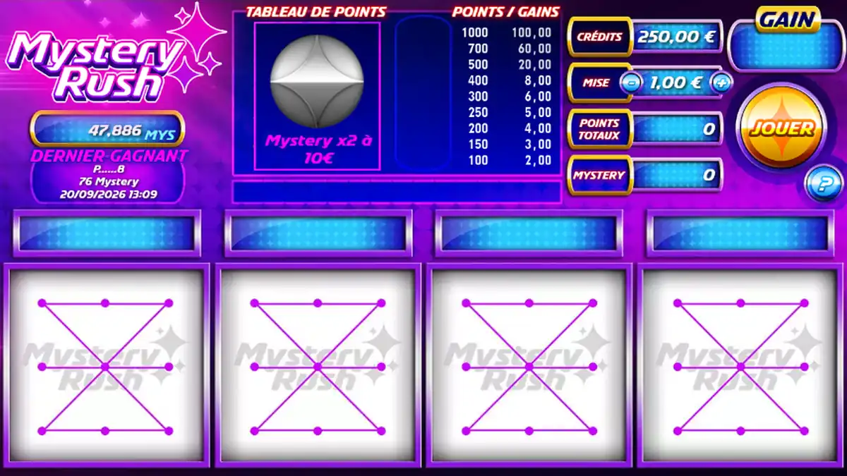 Scherm van het basisspel van Mystery Rush