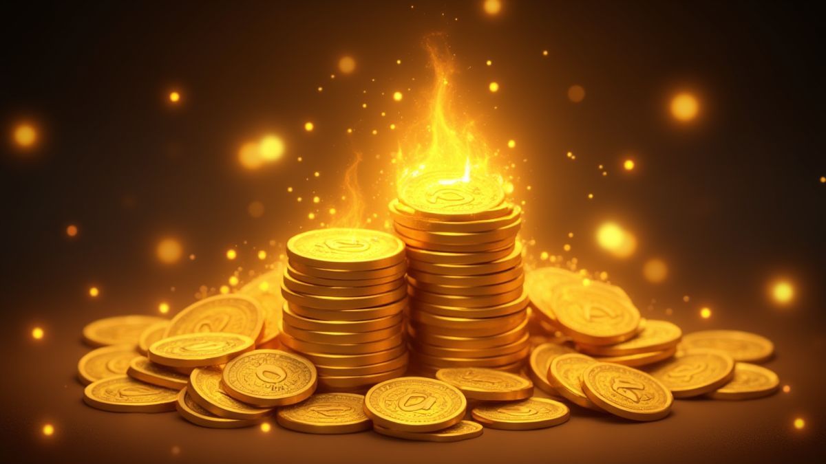 Un montão de monedas de oro rodeadas de símbolos mágicos