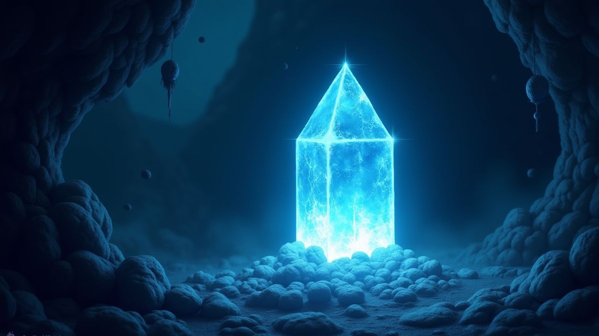 Un cristal brillante en una cueva mágica.