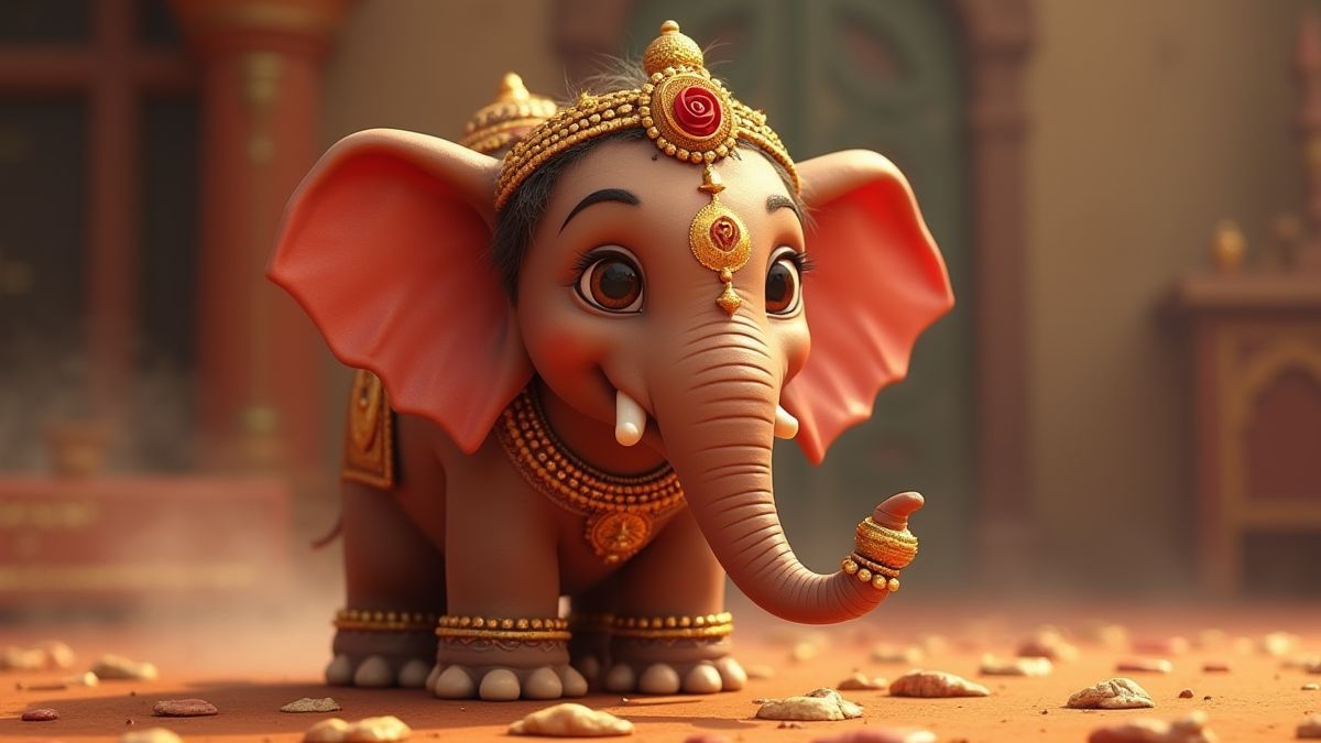 Elephant decorated with Indian-style ornaments.