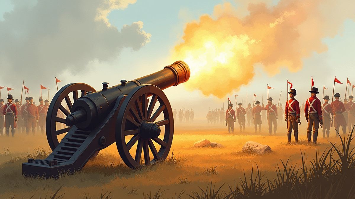 Canon tirant dans une bataille historique.