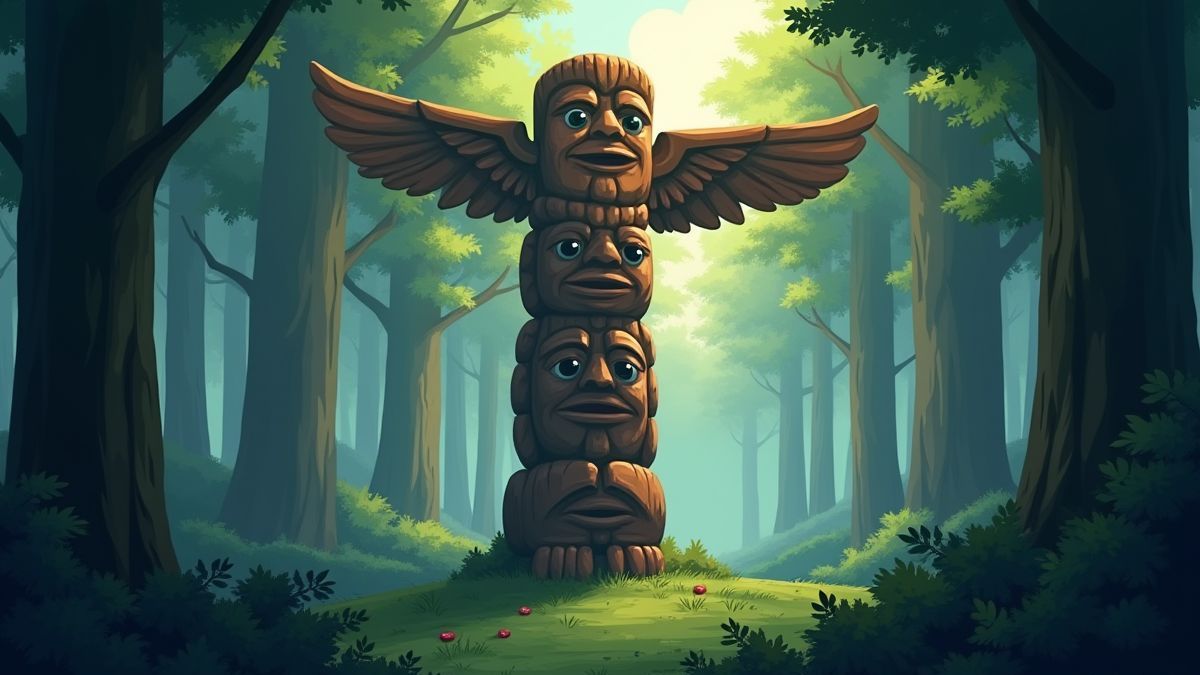 Totem rodeado de um bosque.