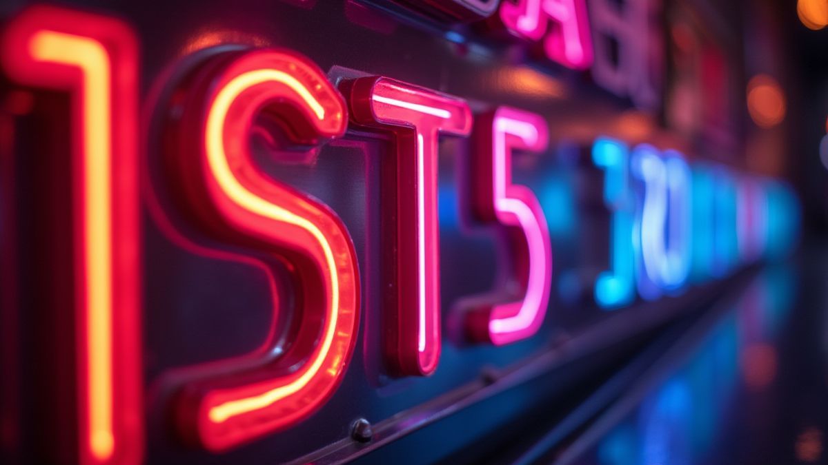 Leuchtende Neon-Symbole in lebendigen Farben.