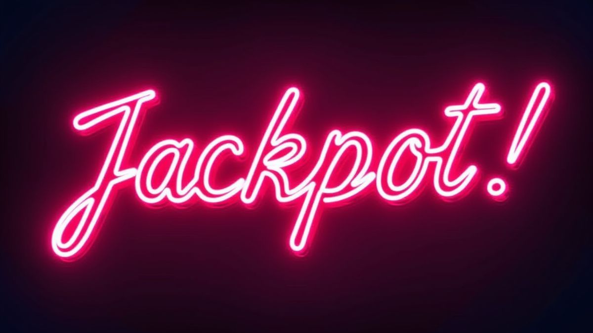 Vibranter Neonzeichen mit dem Wort 'Jackpot!'.
