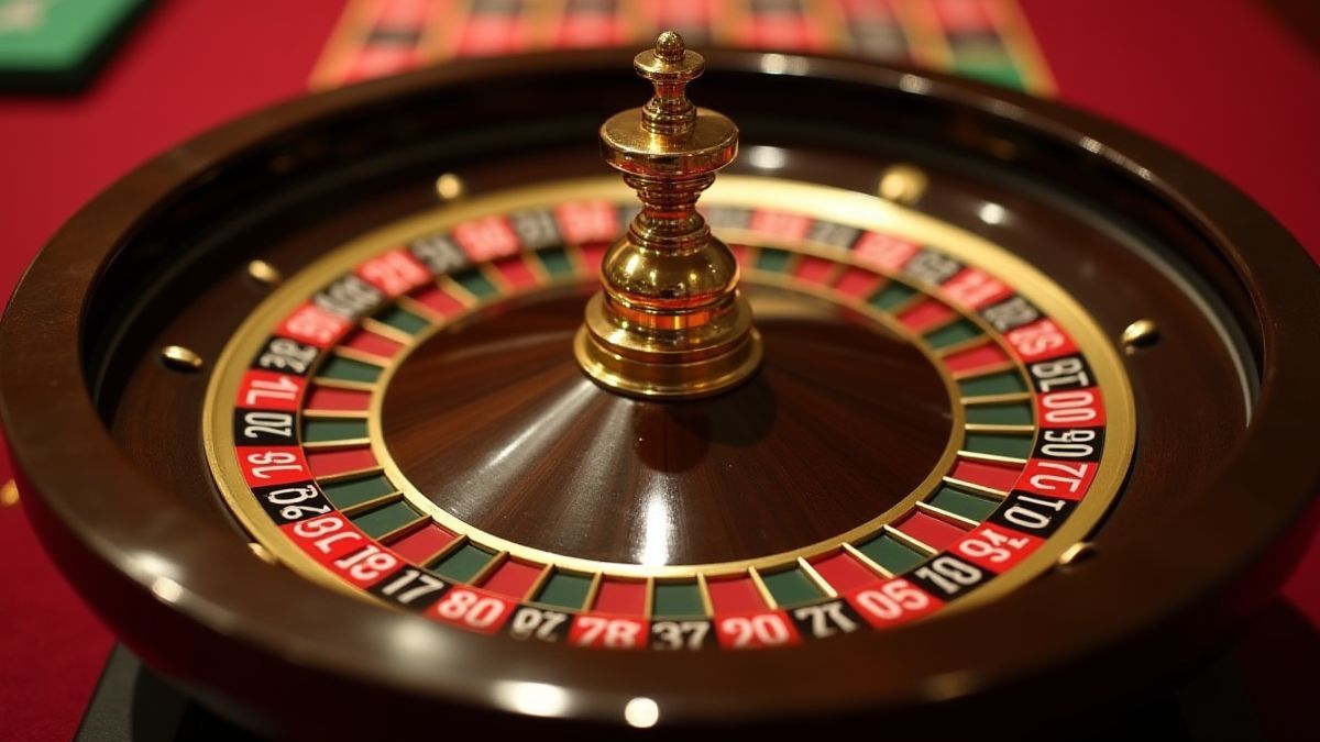 A spinning golden roulette in a casino.
