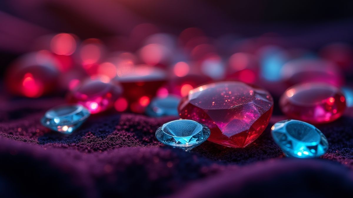 Fundo de gemas brilhantes sobre terciopelo escuro.
