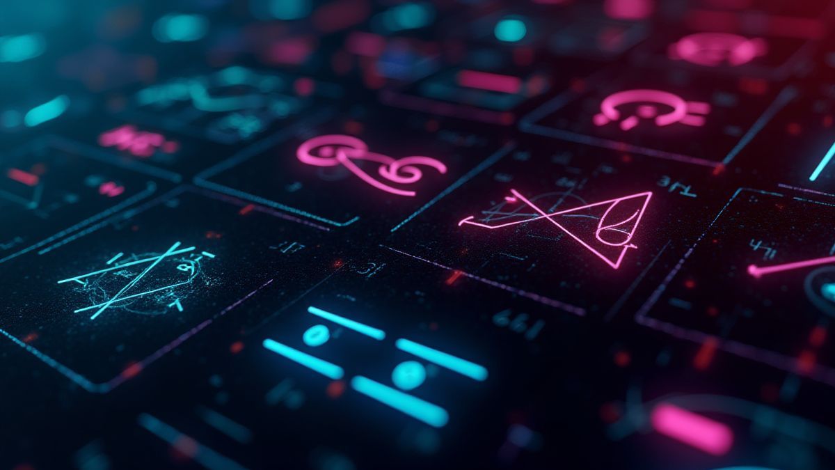 Wiskundige symbolen die gloeien in neonstijl.