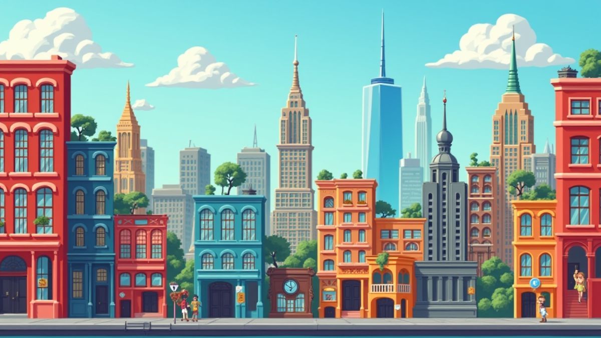 A mini game with animated iconic New York landmarks.