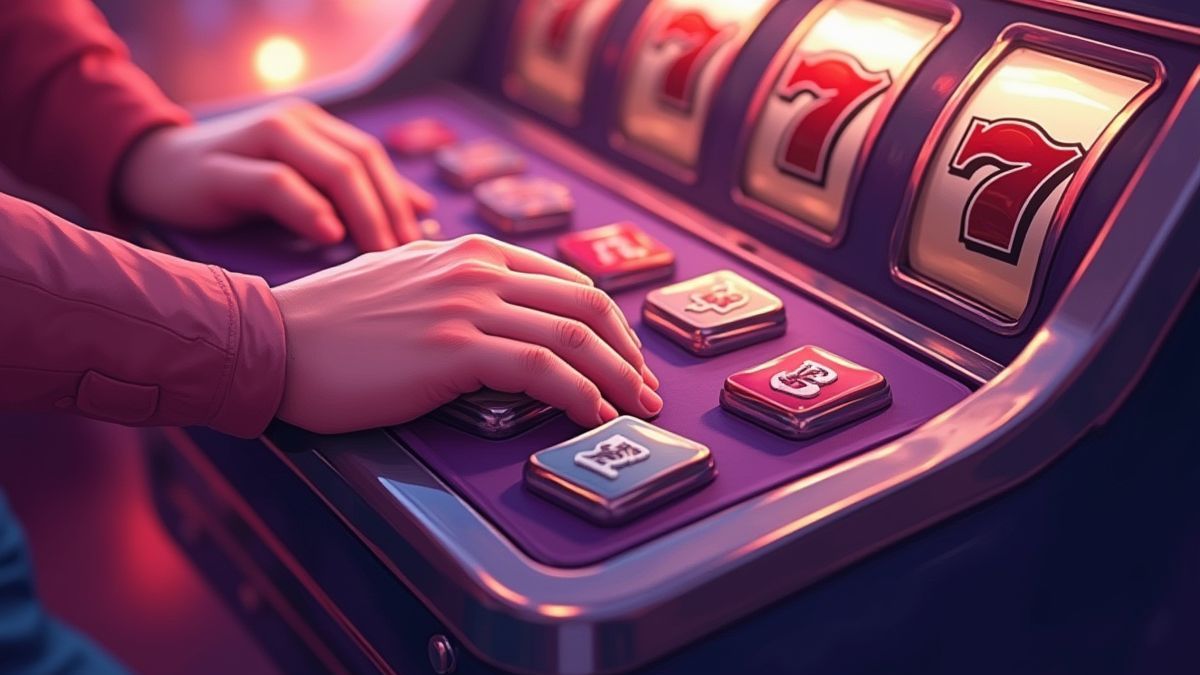 Manos animadas jugando en una tragamonedas