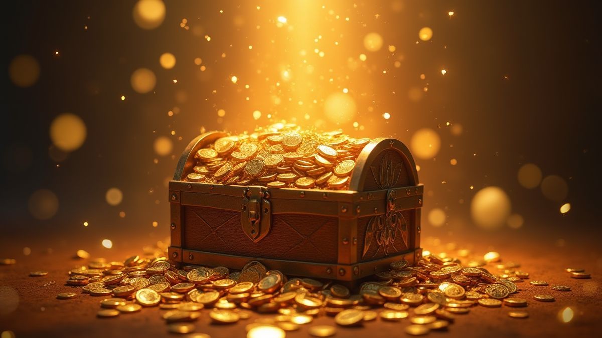 A treasure chest filled with gold coins and jewels.