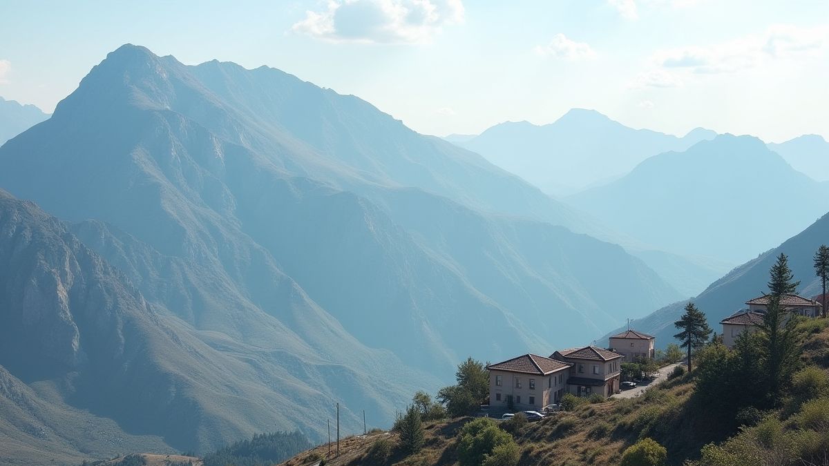 Mountains with Armenian-style houses and a tranquil environment.