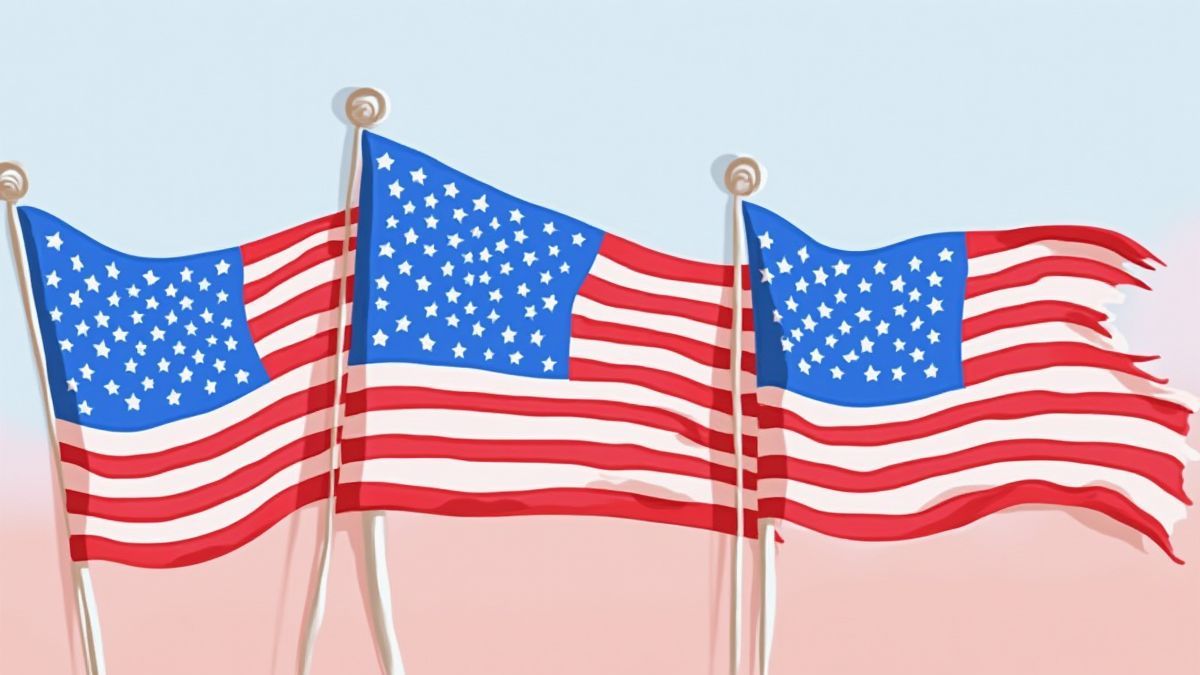 Banderas americanas ondeando al viento.