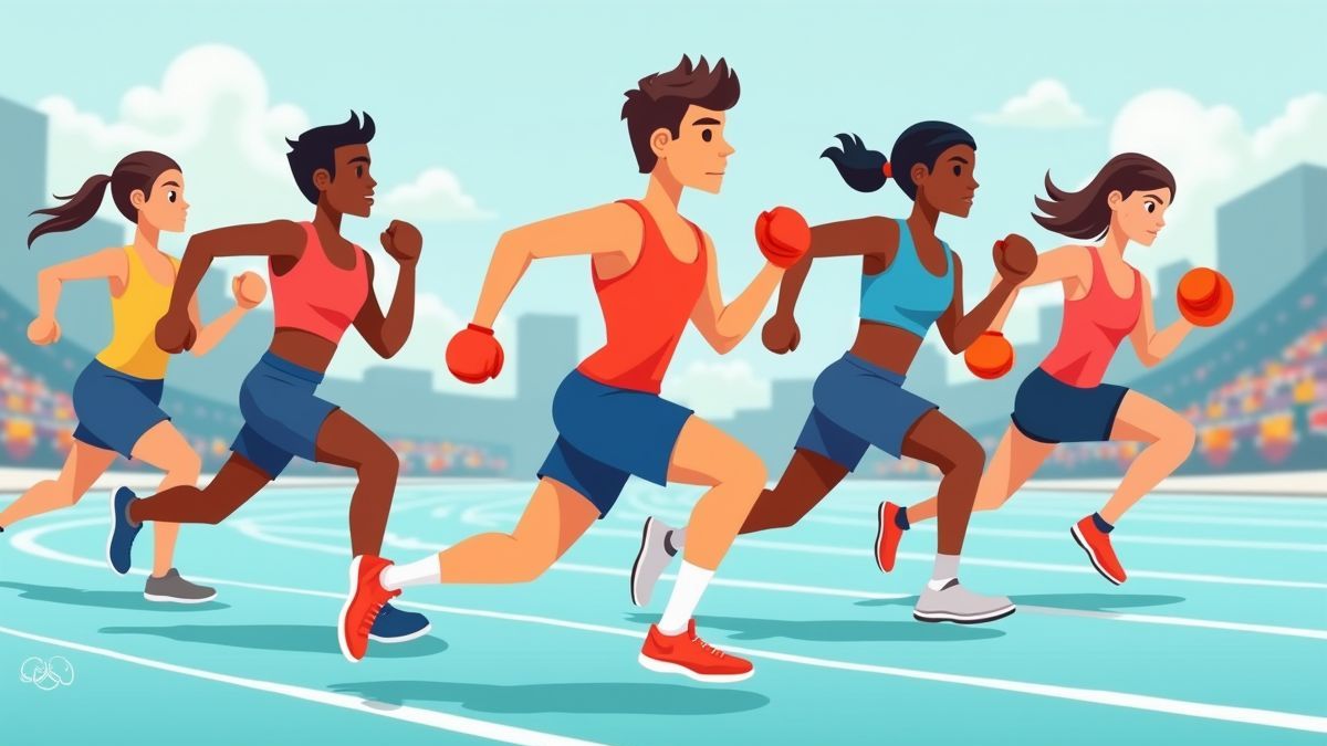 Athlètes caricaturaux participant à des sports olympiques.