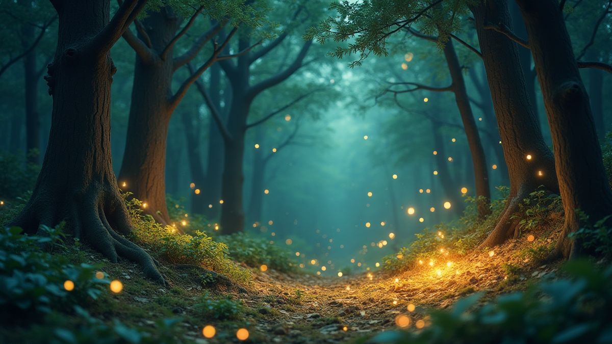 Un bois magique avec des pièces dorées et des trésors éclatants