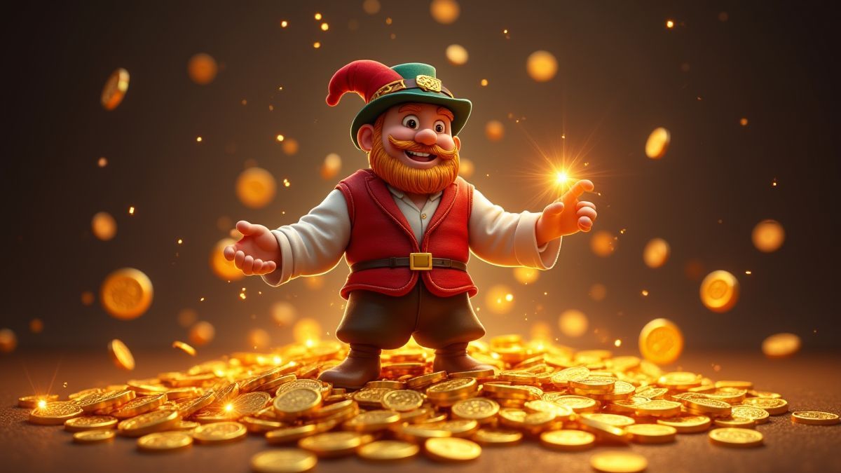 Un joueur chanceux entouré de pièces brillantes et de trésors