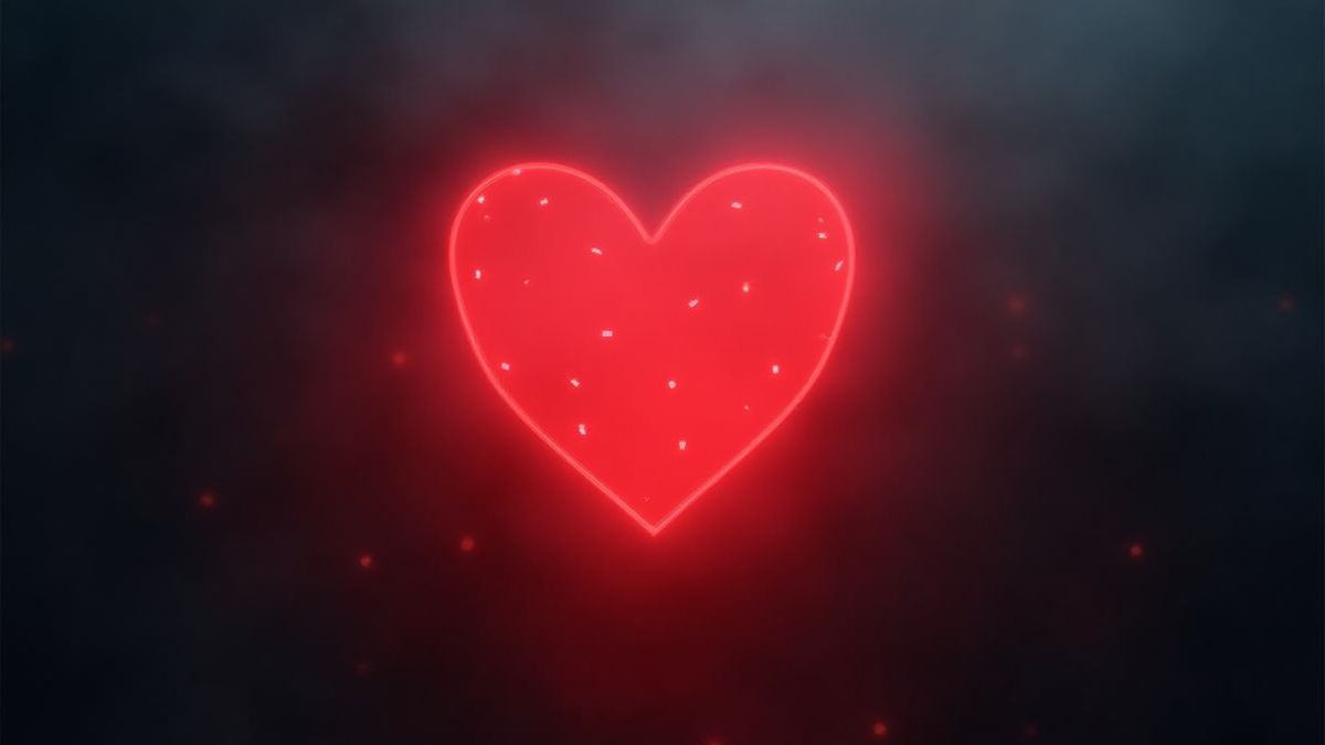 Un corazón rojo brillante rodeado de niebla espeluznante.