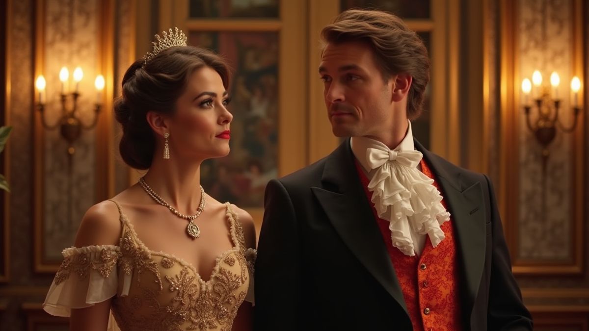 Elegante Charaktere in einem luxuriösen Opernambiente.