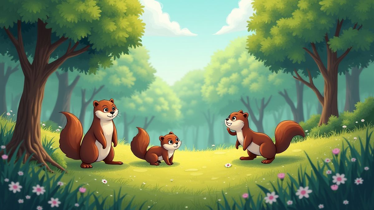 Speelse dieren in een levendig bos.