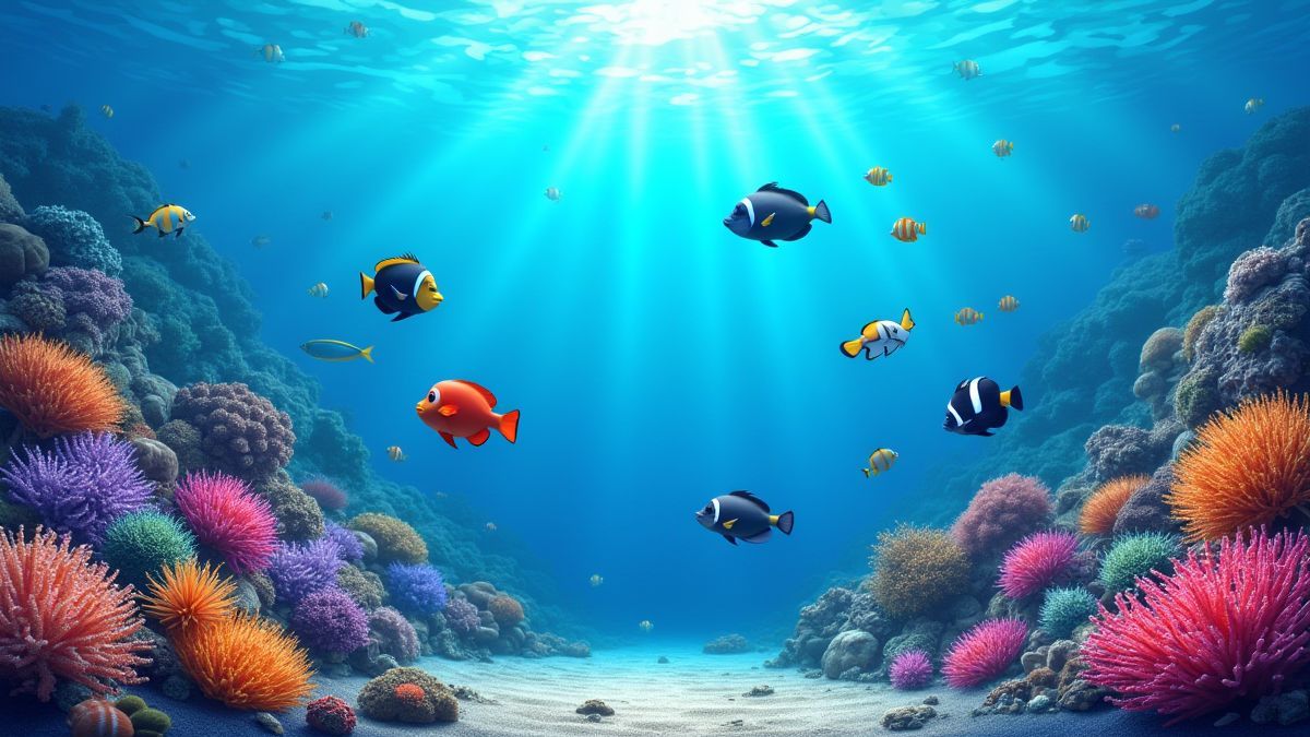 Arrecifes de coral coloridos y peces exóticos nadando.