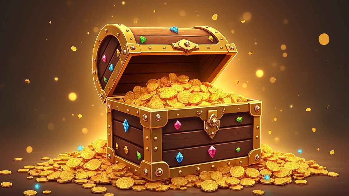 A treasure chest full of coins and jewels.
