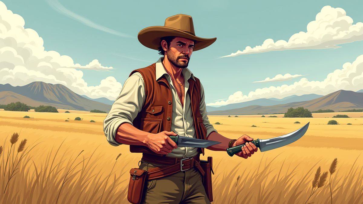 Um gaucho com uma faca tradicional nas pampas.
