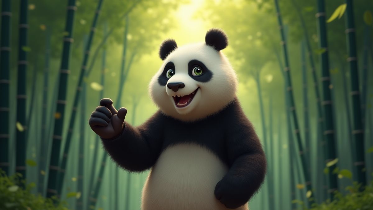 Ein Panda erklärt, wie man in einem Bambuswald spielt.