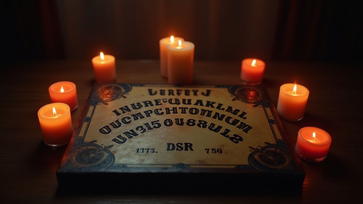 Ein Ouija-Brett umgeben von Kerzen