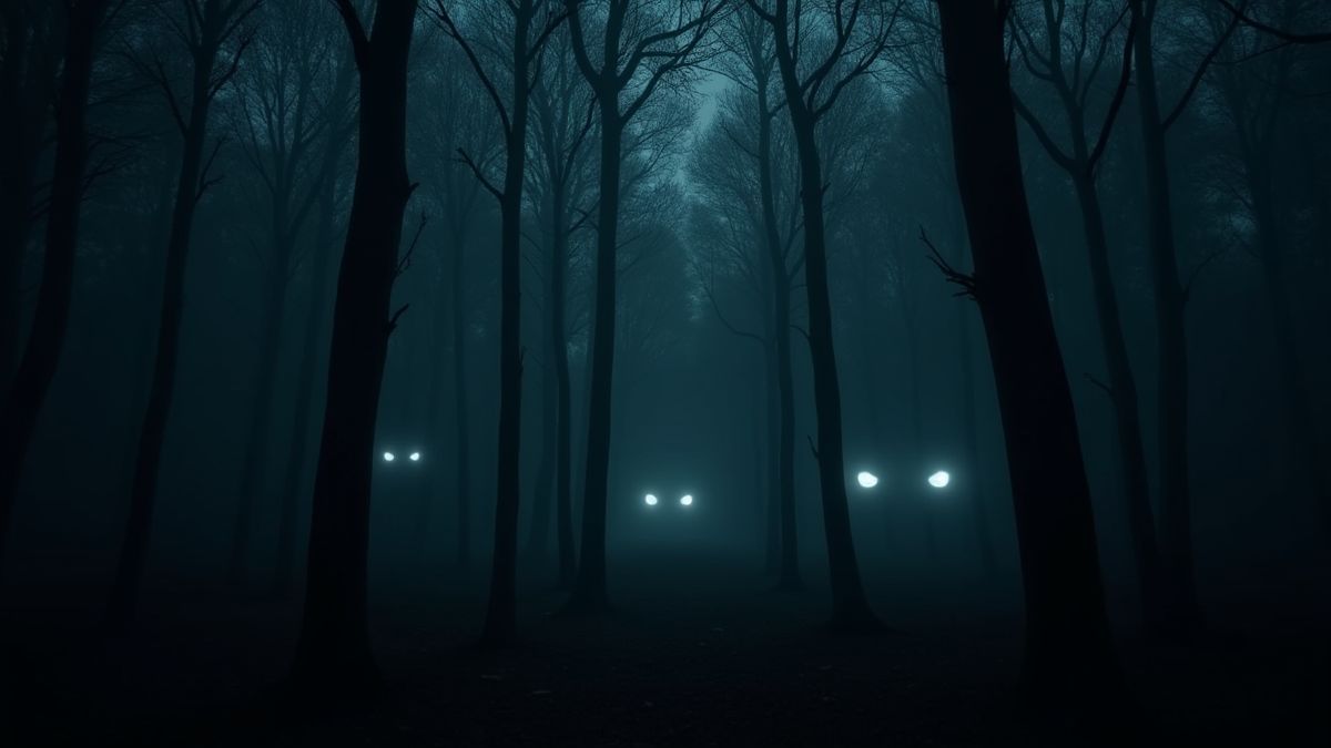 Ein dunkler Wald mit leuchtenden Augen