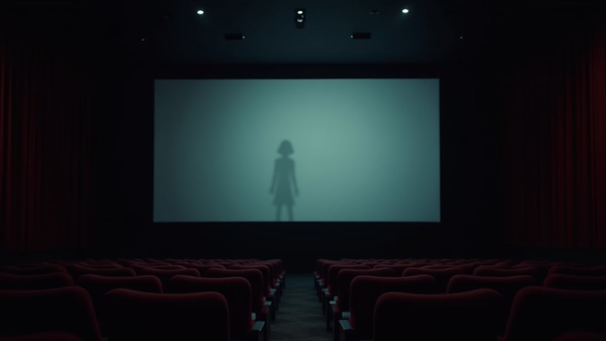 Leinwand im Kino, die einen gruseligen Film zeigt