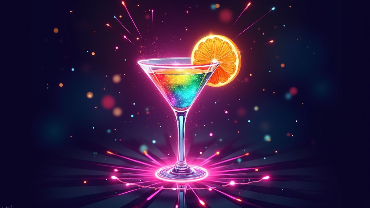 Bright cocktail surrounded by disco lights.